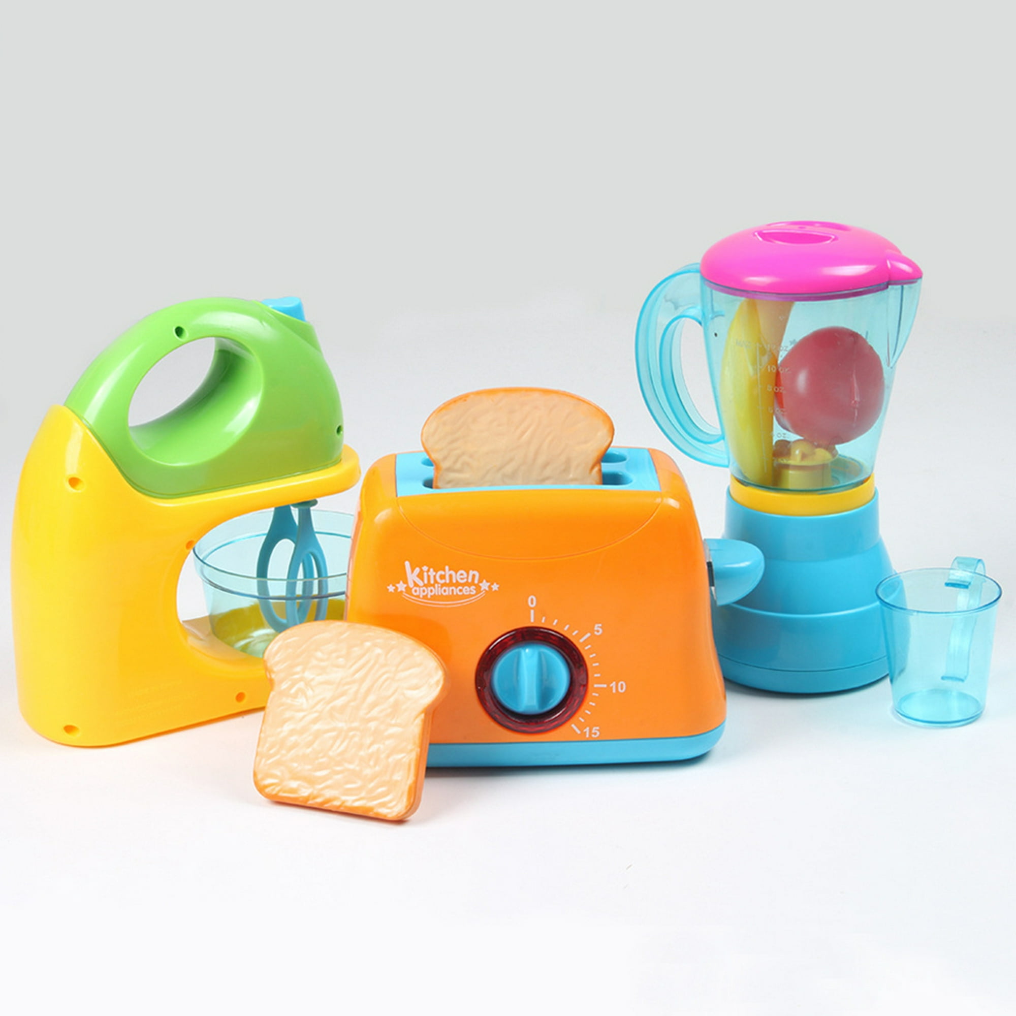 Juguete para electrodomésticos de cocina, juguete de cocina con mezclador,  licuadora, tostadora, alimentos y accesorios, regalos de aprendizaje para