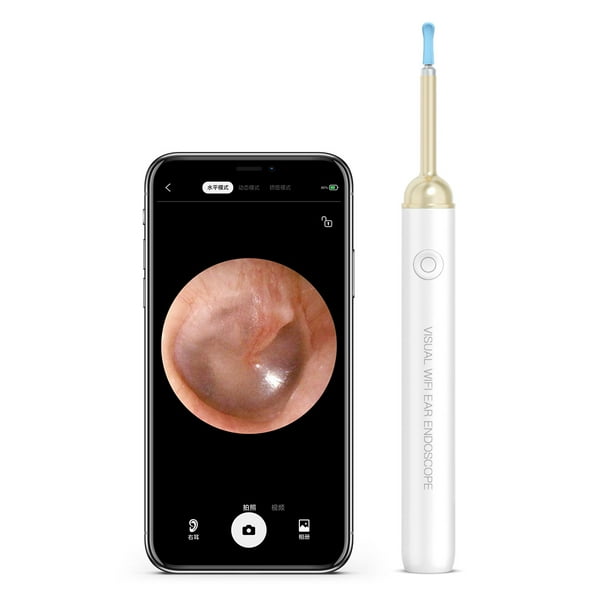 Herramienta de eliminación de cera de oídos: limpiador de oídos con cámara,  otoscopio con kit de eliminación de cera de oídos ligero con 6 púas de oído,  para iPhone, iPad, teléfonos Android