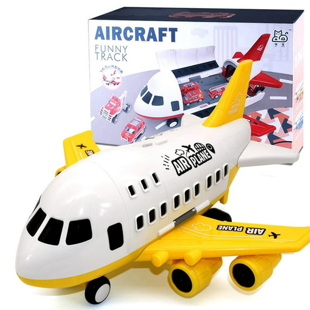 Juego de 6 vehículos en avión de s de avión grande, juguete para , juguetes  de carga Vehículos de construcción Yellow_6 perfke Inercia de pista de  simulación