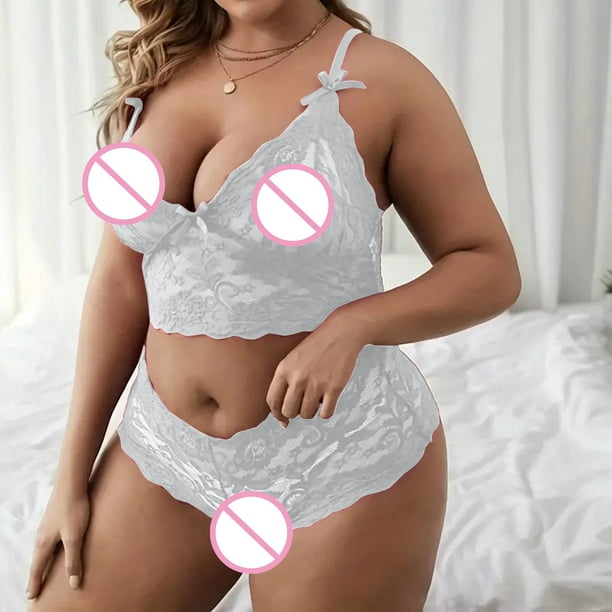 Gibobby Conjunto de lencería de encaje Lenceria Sexy para Mujer Ropa  Interior Sensual de una Pieza Erotica de Encaje con Cuello V Pijama  Tirantes(Blanco, G)