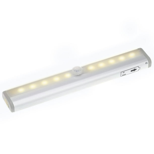 Muyoka 10 luces LED para armario, sensor de movimiento PIR, luz para debajo  del armario, barra de luz inalámbrica para armario alimentada por batería  con base magnética, luz nocturna adhesiva para esc