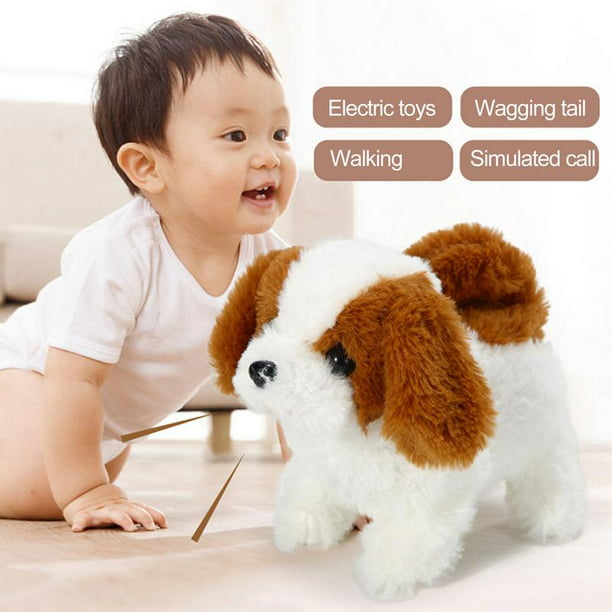  Perro electrónico, juguete de peluche para perro, caminar,  ladrar, juguete interactivo realista para perros de 7 pulgadas, regalos  para niños : Juguetes y Juegos