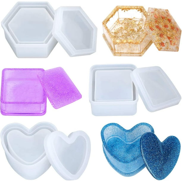 Moldes para cajas de resina, moldes para caja de joyería con forma de  corazón, molde de silicona para caja de resina hexagonal y moldes para  cajas