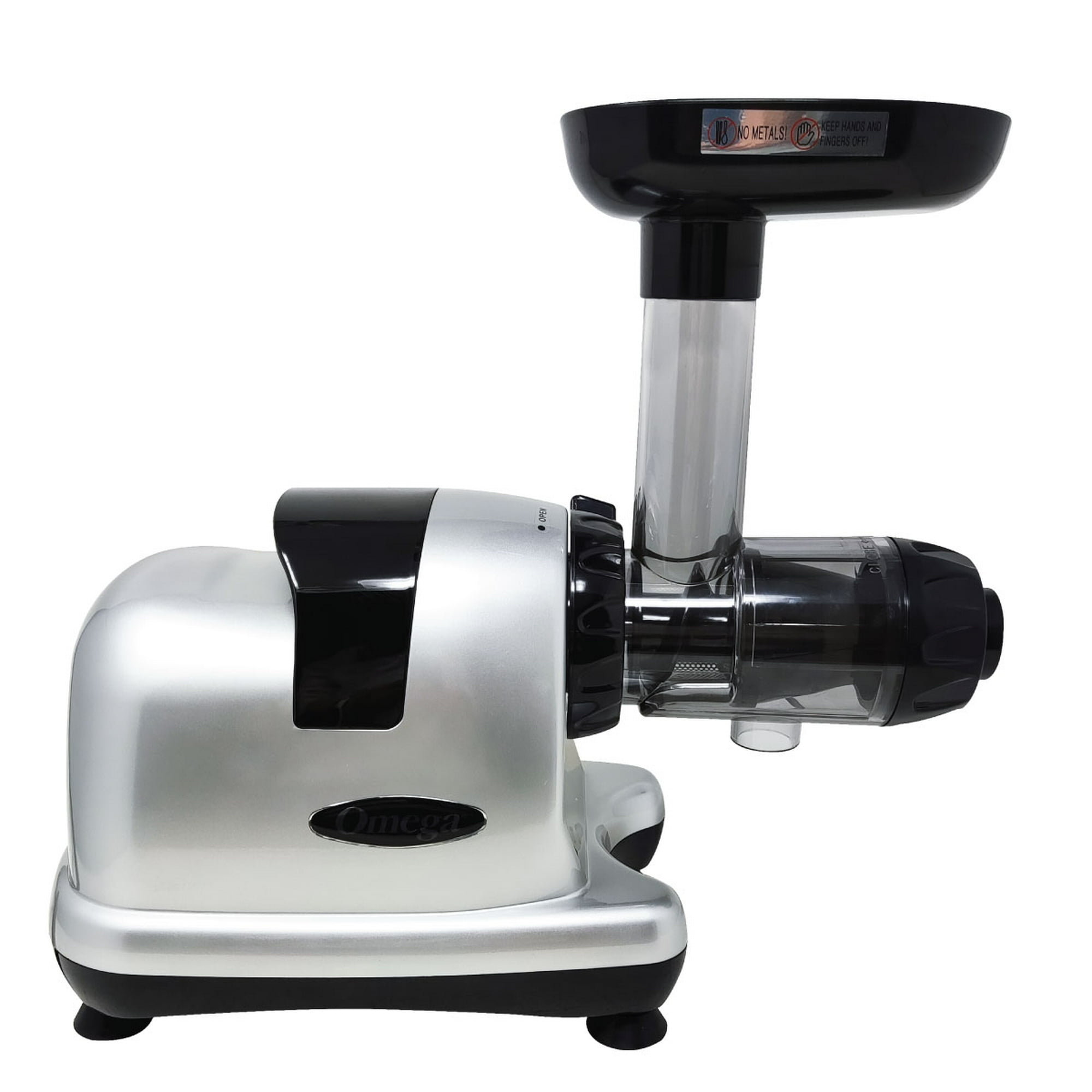 Omega Juicer J8007S - Extractor de jugos de frutas y verduras de  masticación lenta y sistema de nutrición, triple etapa, 200 vatios, color  plateado