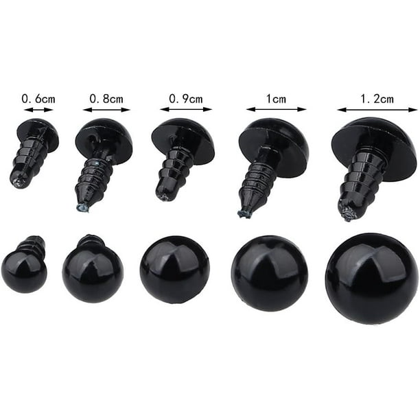 Ojos de seguridad de plástico para Amigurumi, 240 piezas de 0.236 in a  0.551 in de color negro sólido con arandelas para manualidades, juguete de