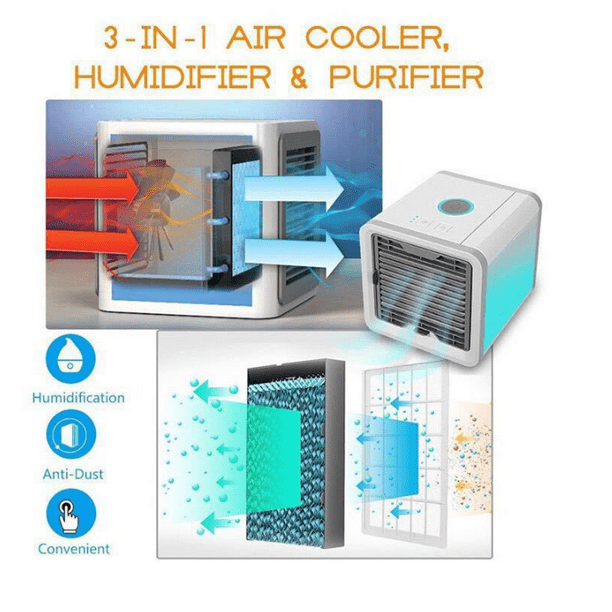 Aire acondicionado portátil, enfriador de aire por evaporación, ventilador  de refrigeración de aire Personal silencioso, ventilador de refrigeración  BLESIY Mini enfriador de aire