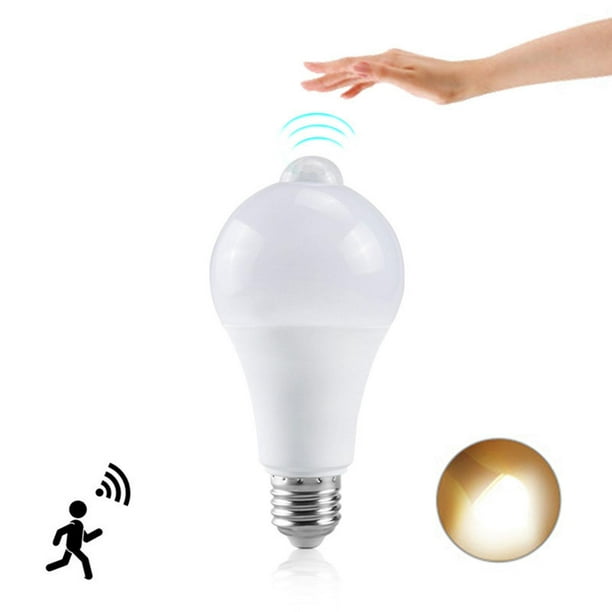 Sensor de movimiento Bombilla Ahorro de energía Infrarrojo Noche Sensor  automático Luz E27 12W blanco cálido jinwen Bombilla con sensor de  movimiento
