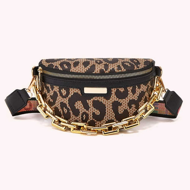 Bolso de pecho para mujer, bolso cruzado de cuero PU, cadena con estampado  de leopardo, bolsos de ocio (blanco)