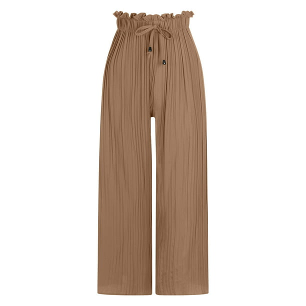 Puntoco Pantalones Sueltos de Pierna Ancha para Mujer Pantalones Rectos de  Cintura Alta Pantalones Casuales Puntoco Puntoco-4016