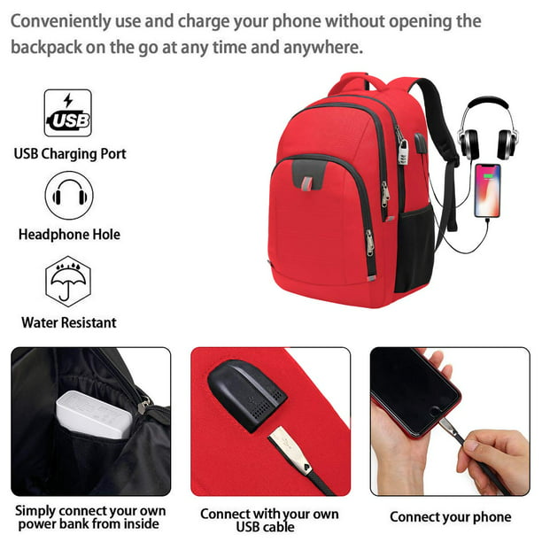 Mochila de Viaje Grande de 50L para Hombre y Mujer con Puerto USB de Carga  Negro