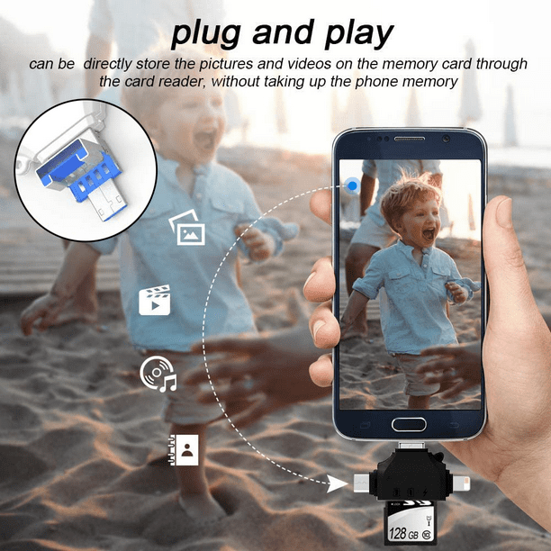 Tarjeta SD 4 en 1 para iPhone y Android, visor de tarjeta de cámara,  adaptador de tarjeta Micro SD/TF para ver fotos y videos de la cámara del  juego en dispositivos inteligentes