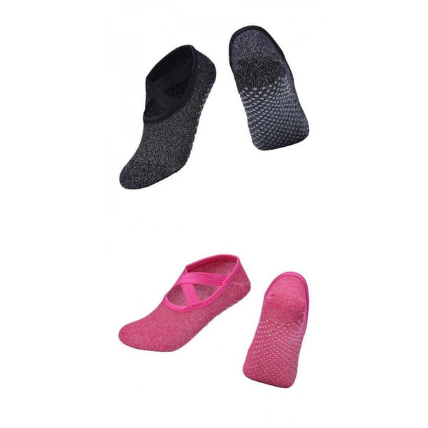 Calcetines de yoga, 2 pares de calcetines antideslizantes para mujer,  calcetines de pilates con agarres para yoga, pilates, baile, calcetines de  barra