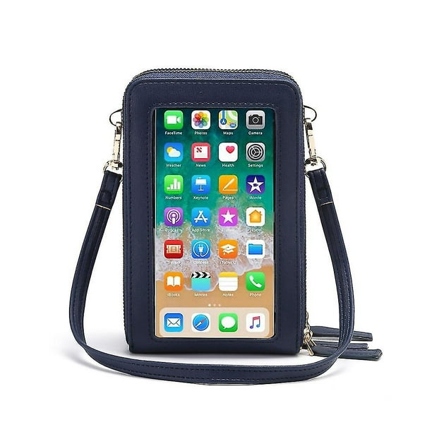 Gris oscuro - Bolso para teléfono móvil con pantalla táctil para mujer,  cartera con correa para el hombro, de cuero PU