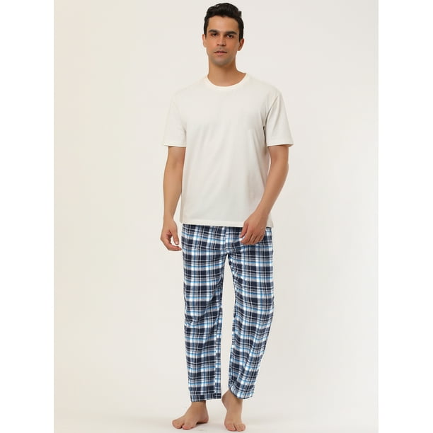  Pantalones de pijama a cuadros para hombre, casuales, ligeros,  con cordón, pierna ancha, con bolsillos, Azul / Patchwork, M : Ropa,  Zapatos y Joyería