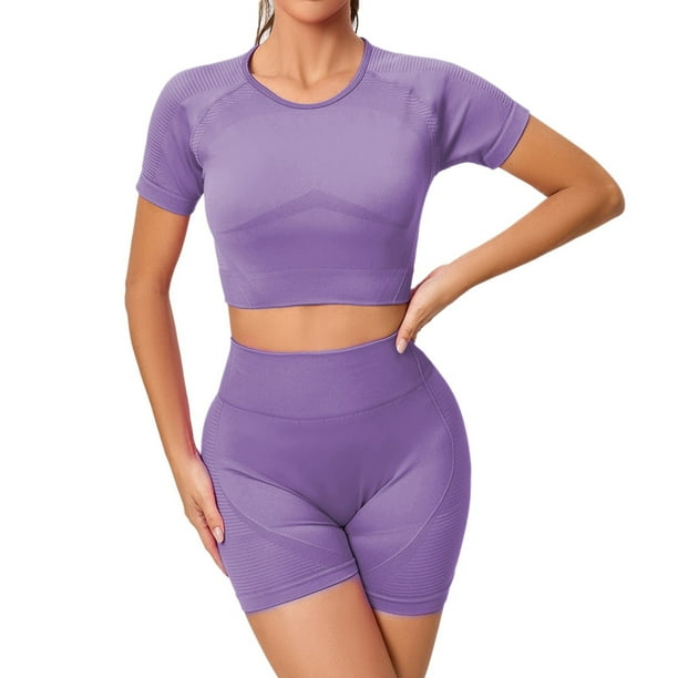 Gibobby Ropa Deportiva Mujer Conjunto de yoga para mujer, traje de  entrenamiento de cintura alta, camiseta de yoga elástica(Morado, L)