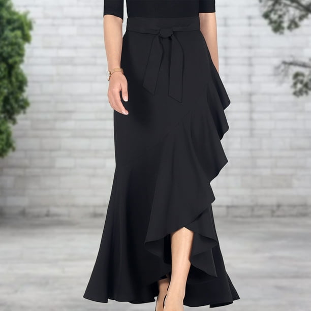 Faldas largas Falda elegante para mujer Ropa diaria informal de corte  holgado asimétrico (Negro L) Cgtredaw Negro T L para Mujer