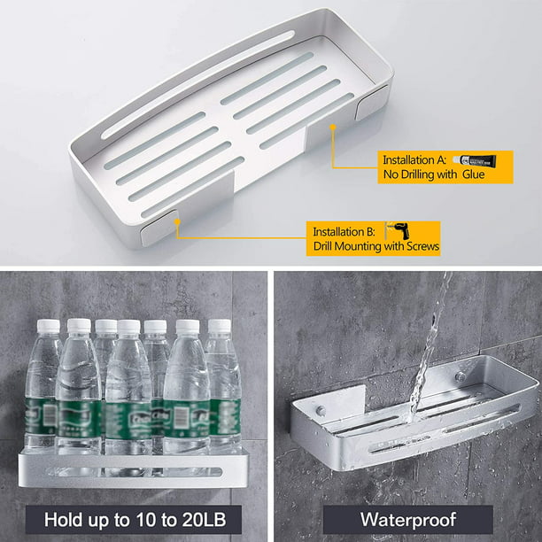 Estante de baño organizador de almacenamiento de ducha sin tornillos,  espacio de aluminio, montado en la pared sin ensuciar para baño cocina  negro