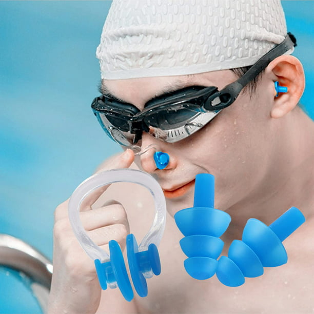Pinzas de silicona para la nariz, tapones para los oídos, equipo de natación  de silicona para adultos y niños, tapones para la nariz de natación  reutilizables para adultos y niños - AliExpress
