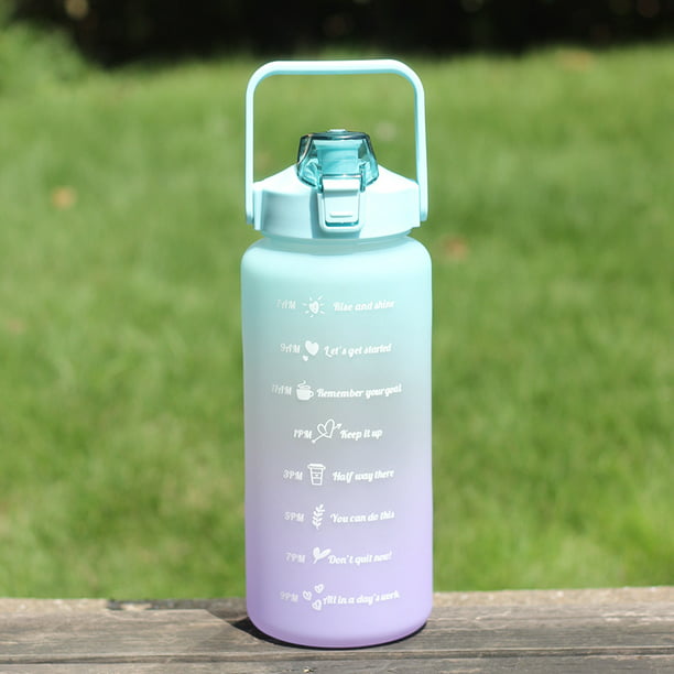  Botella de agua de 2 litros con popote, botellas de viaje  portátiles, taza de fitness deportiva, agua fría de verano con escala de  tiempo (capacidad: 2 L, 64 onzas, color: verde