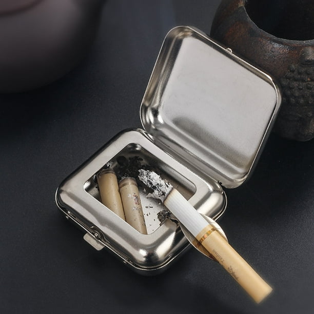 ihreesy Cenicero portátil de bolsillo, mini cenicero de metal para cenizas  de cigarrillos con tapa, resistente al viento, cenicero sin humo, bandeja