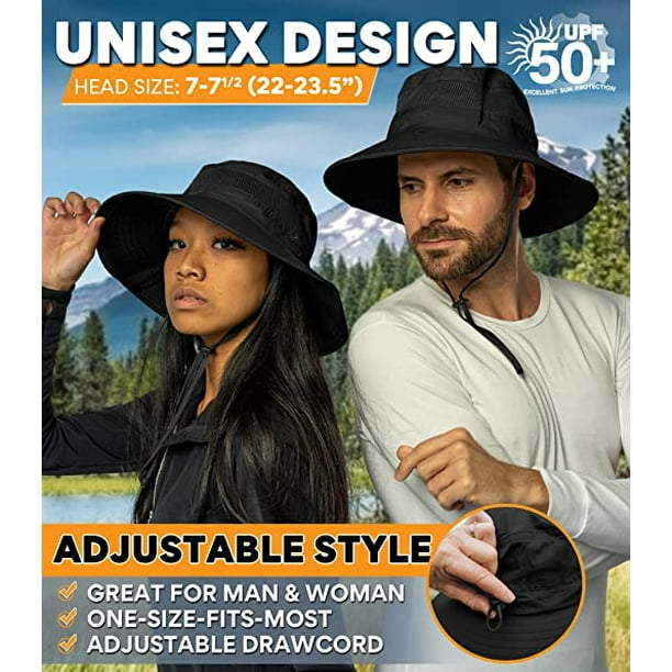 Sombrero de ala ancha para el sol para hombres y mujeres - Sombreros de  cubo para hombre con protección UV para senderismo - Sombreros de playa para  mujer UPF 50+ negro ER