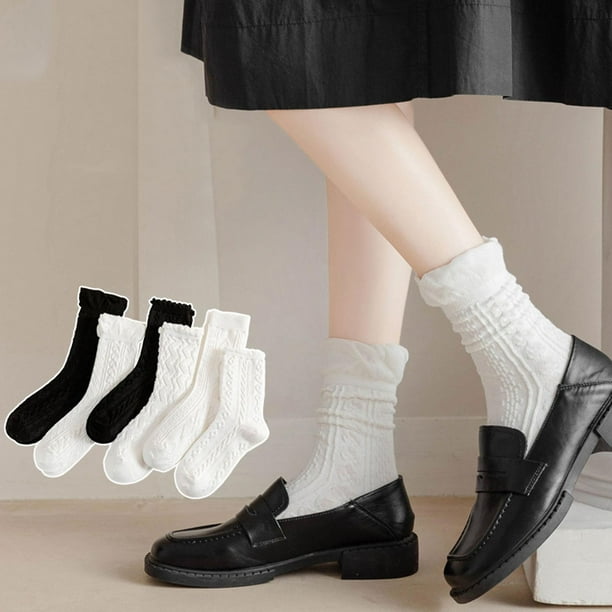 Calcetines de algodón para mujer, calcetines blancos y negros, calcetines  de rayas de color sólido, grosor estándar, primavera, verano, otoño (color  a