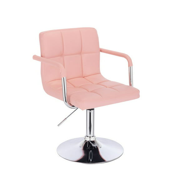 Silla de color rosa giratoria con brazos para escritorio o tocador  giratoria altura ajustable tapizada en material PU Acolchonado SKU: 9107-2  ROSA
