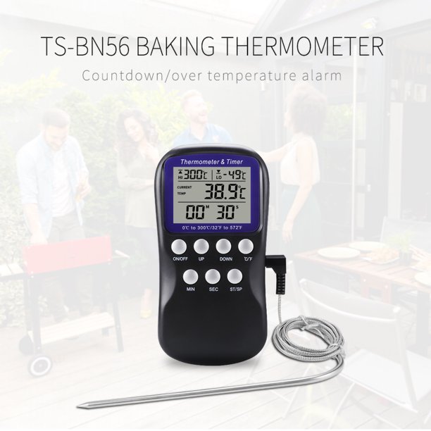 FYY Termómetro digital de cocina con sonda larga de temperatura de  alimentos de acero inoxidable y temporizador de alarma para líquidos,  horno