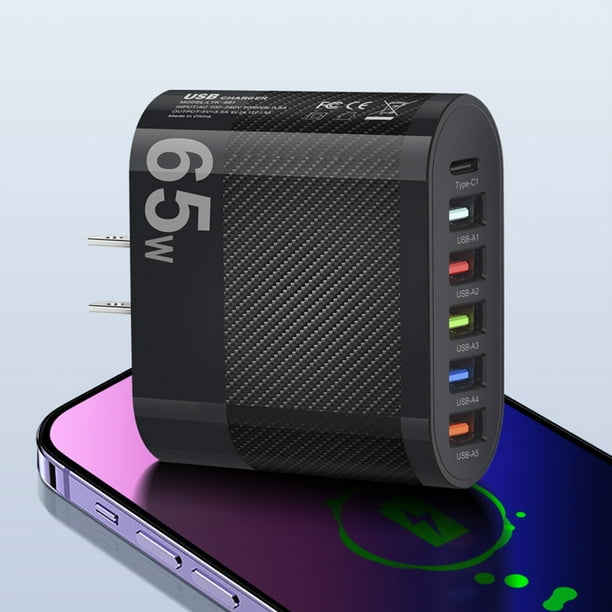 Adaptador de cargador USB tipo C 5V / 3.5A de carga de teléfono de 65 W  para iPhone (enchufe negro d Ndcxsfigh
