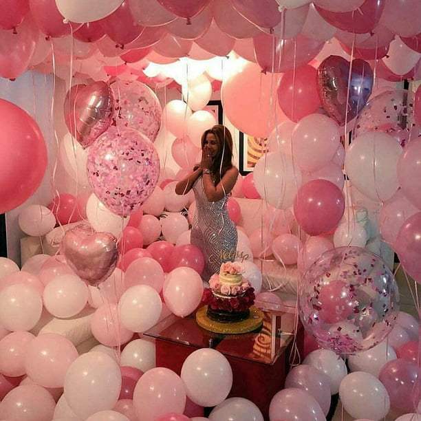 Decoración cumpleaños niña feliz cumpleaños guirnalda globos decoración  cumpleaños set con globos rosa, pompones de papel de seda rosa para decoración  cumpleaños bautizo niña Adepaton LL-1514