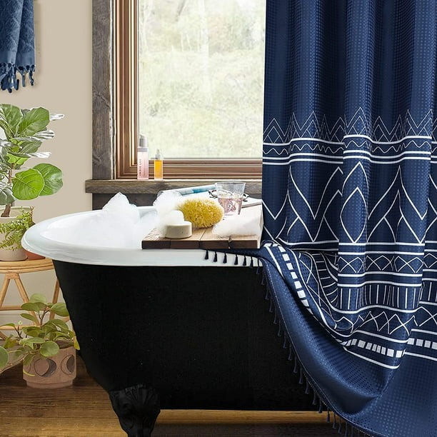 Juego de cortina de ducha bohemia con ganchos, cortinas de ducha en blanco  y negro, cortina de ducha Vhermosa CZJJ-YX158-3