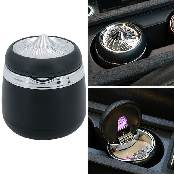 Cenicero de coche con cubierta y luces Led, Mini cubo de basura portátil,  bandeja de ceniza