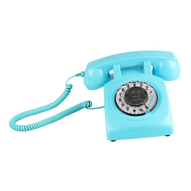 Teléfono fijo con cable de diseño retro, clásico vintage antiguo dial  rotatorio teléfono fijo oficina en casa decoración de hotel, azul