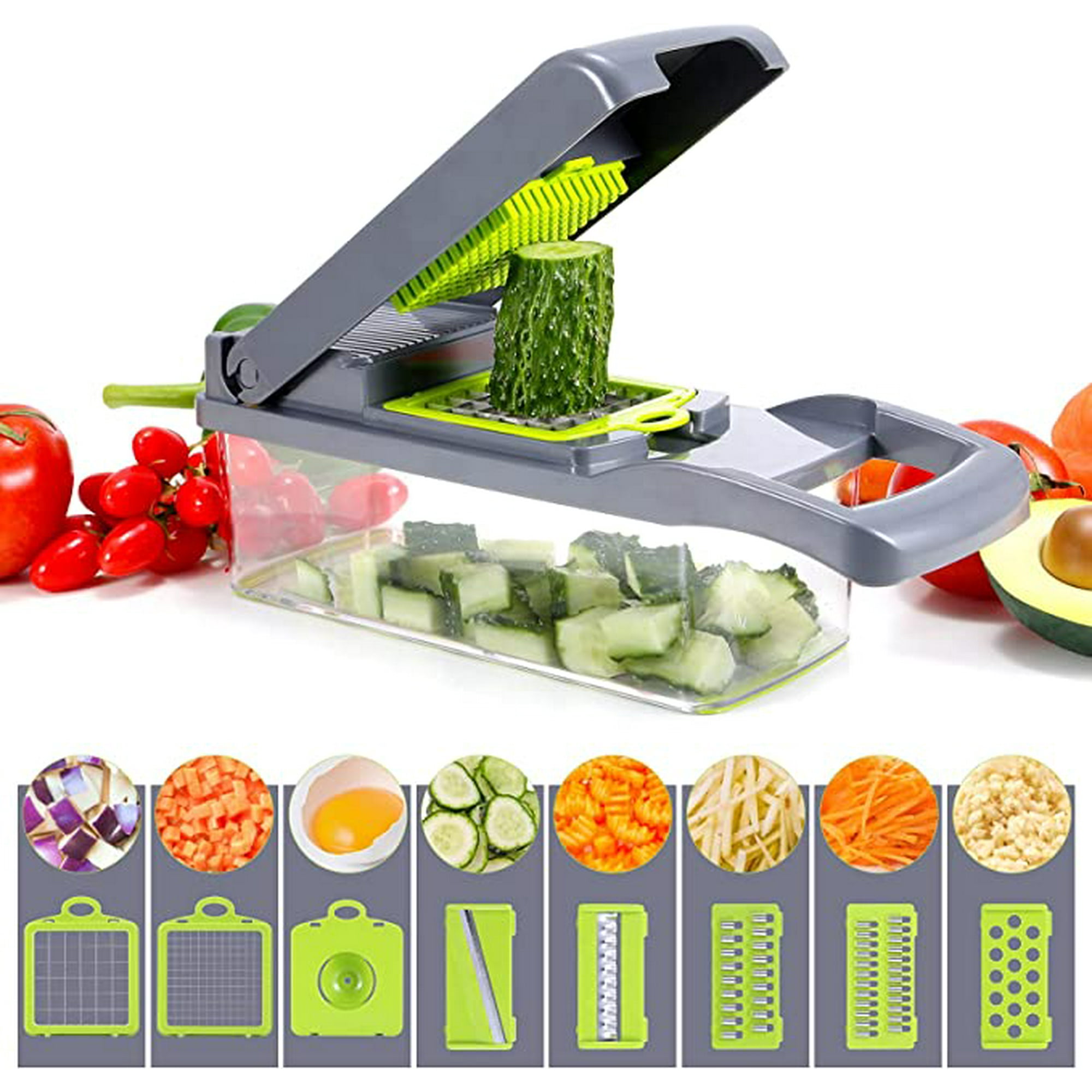 Picador de verduras, picador de alimentos, Pro 12 en 1 multifuncional para  cebollas/verduras con recipiente, cortador de verduras, cortador de