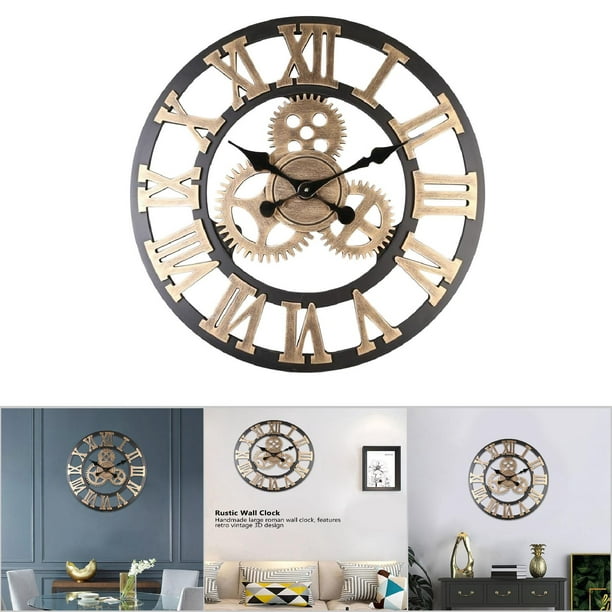 Reloj de pared vintage 3D, reloj de pared hecho a mano con sentimientos  románticos de madera a prueba de humedad, sala de puntero de metal para el  hogar LHCER 1