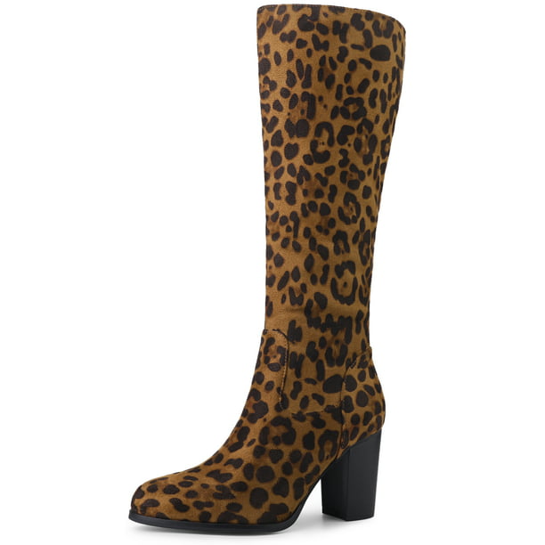 Botas hasta la rodilla con tacÃ³n en bloque y punta redonda para mujer Leopardo Bargains Moda | Walmart en
