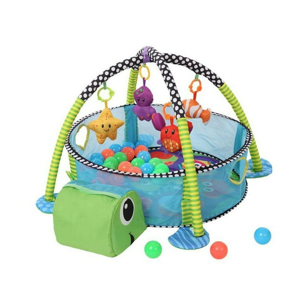 Centro de actividades de gimnasio lavable para bebés con tapete de juego  tapetes de desarrollo temprano arcoíris 6 juguetes para bebés y niños
