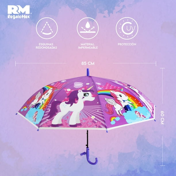 Paraguas Impermeable Para Niña Diseño Unicornio, Incluye Silbato,  Diferentes Colores (Morado) REGALOMEX YC012509