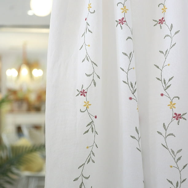 Vision Home Cortinas traslúcidas blancas florales de 84 pulgadas de largo,  con patrón de hojas, para filtrar la luz, juego de cortinas bordadas para