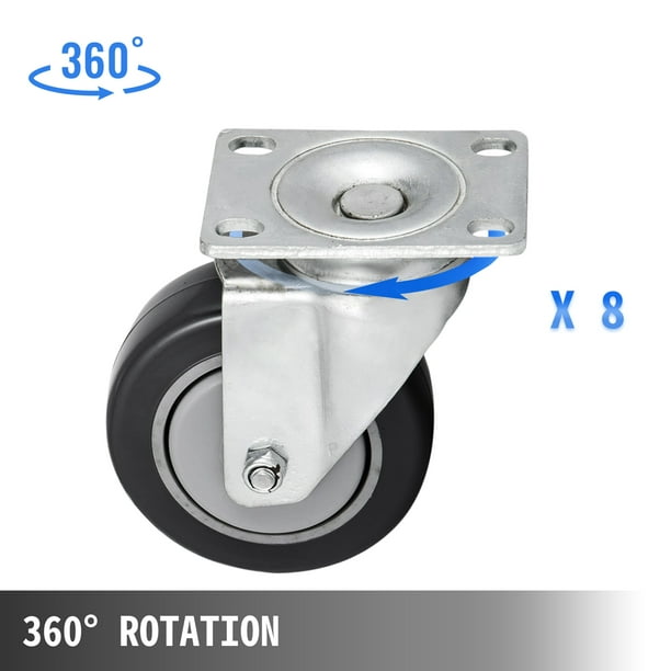 Ruedas de placa de 2 pulgadas, paquete de 4 ruedas giratorias de alta  resistencia, rotación de 360 grados, sin ruido, rueda base de poliuretano  para