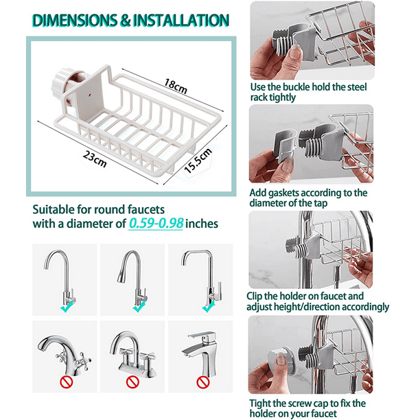 Soporte de esponja sobre grifo, soporte de esponja para fregadero de  cocina, organizador sobre grifo, soporte de jabón de acero inoxidable sobre  grifo