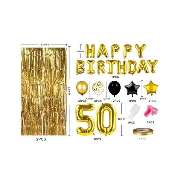 Decoración del 50 cumpleaños, 50 Decoraciones de cumpleaños de la fiesta de  la fiesta del hombre, Feliz cumpleaños Globo de guirnalda Decoración de oro  negro