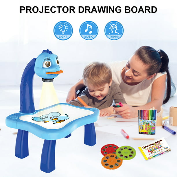 BAKAM Mesa de proyector de dibujo para niños, proyector de juguete con luz  y música, proyector inteligente para niños, máquina de pintura de