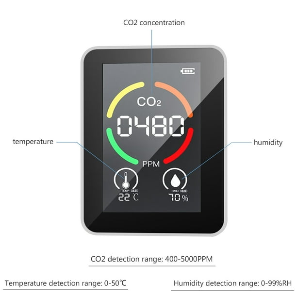 Mini detector de CO2 3 en 1, detector de dióxido de carbono, monitor de  calidad del aire, 400-5000PPM, temperatura y humedad, analizador de aire