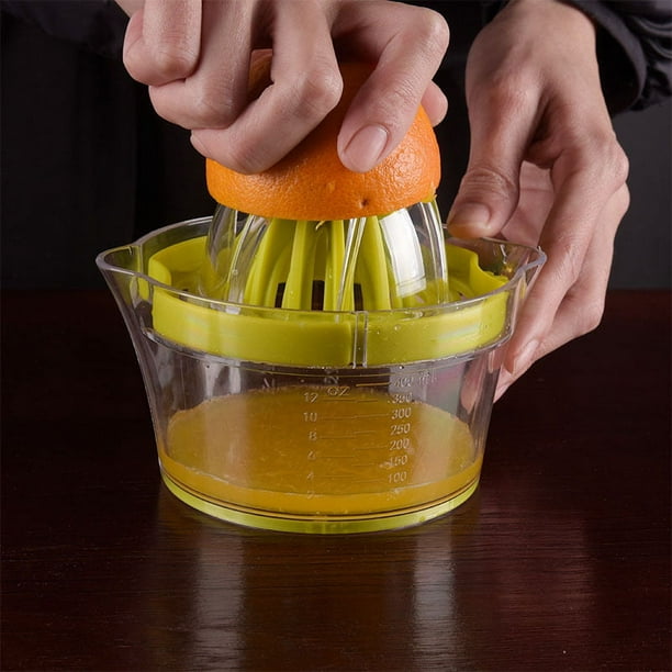 Exprimidor de cítricos y naranjas, exprimidor manual de limón con rallador  de taza de medición integrado de 16 onzas, exprimidor manual multifunción  con escariadores de varios tamaños y base antideslizante, rallador de