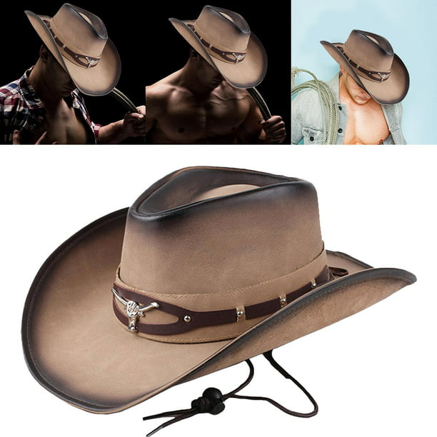 Sombrero de vaquero occidental para Hombre, gorras de Jazz, Sombrero  parasol para exteriores, Sombrero clásico de enrollable con cuerda para  Marrón Sunnimix sombrero de vaquero
