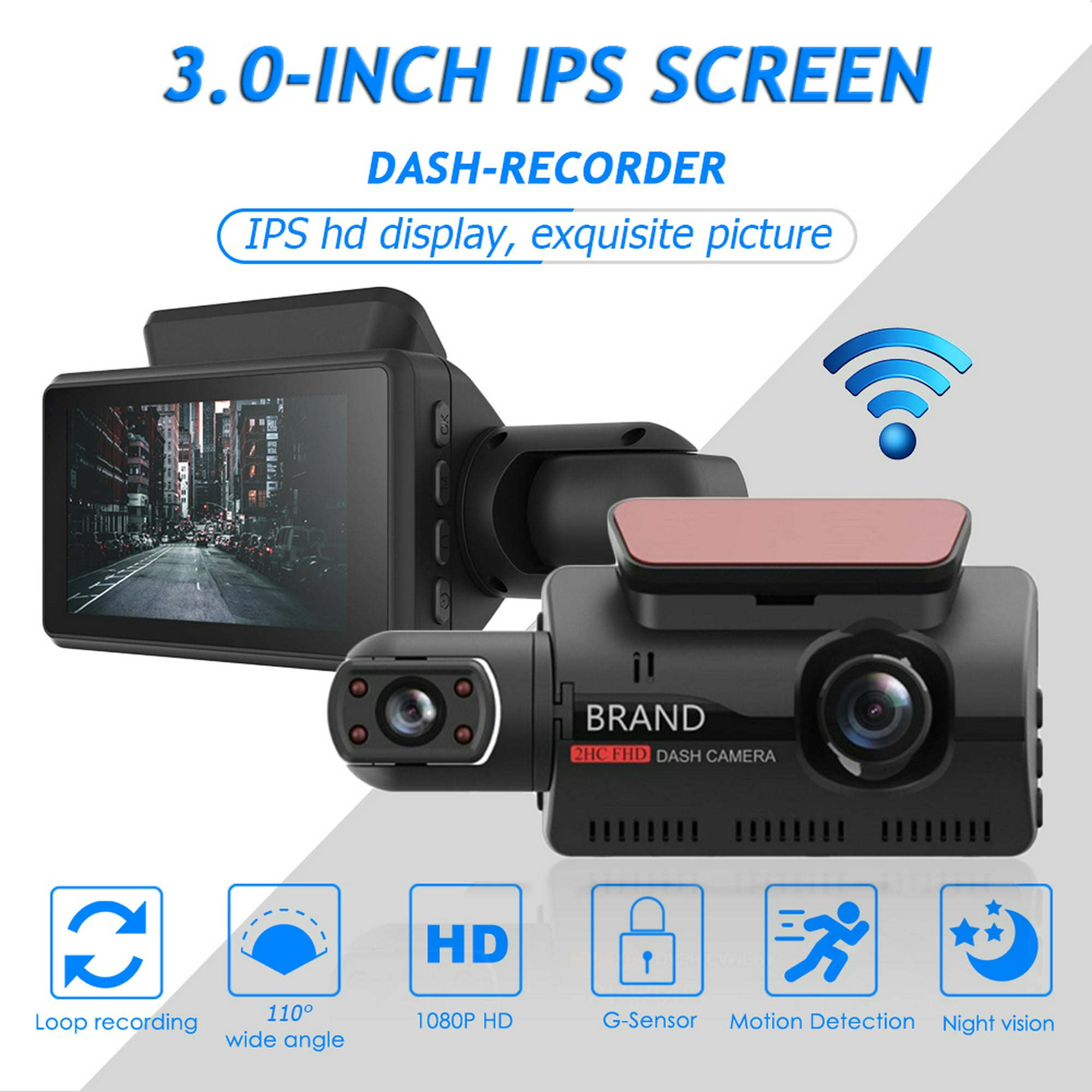  WiFi Dash Cam Grabadora de Video Conducción para Grabación  Frontal y Trasera de Coche Noche Gran Angular Dashcam Grabación de Video  DVR de Coche Reproducción en tiempo real APP : Electrónica