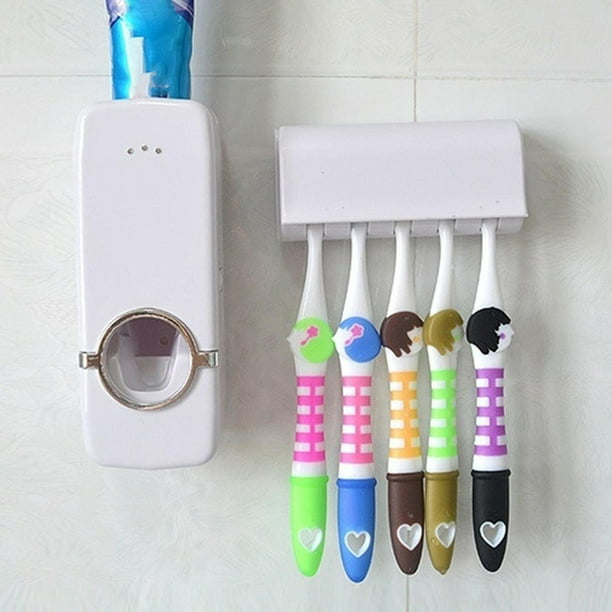 Soporte para cepillos de dientes de 5 ranuras con tapa, organizador de  almacenamiento de cepillos de dientes autoadhesivo para ducha, colgador de