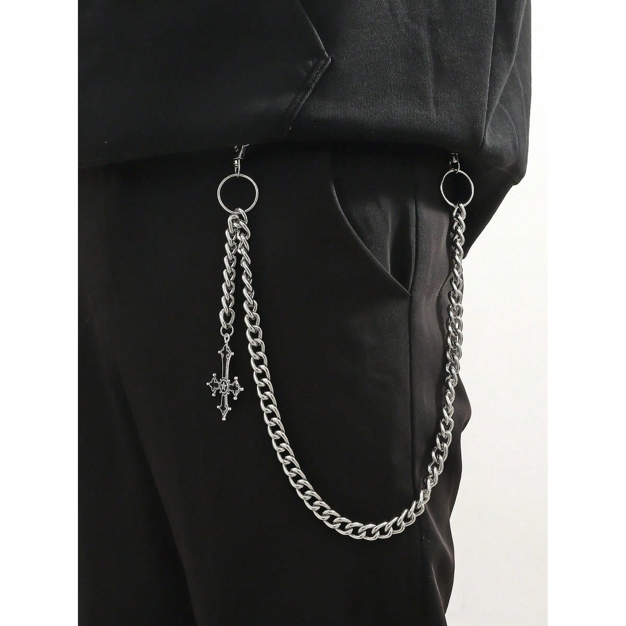 1pc men's single thick silver chain with double loop cross pendant to match suit &amp; pants