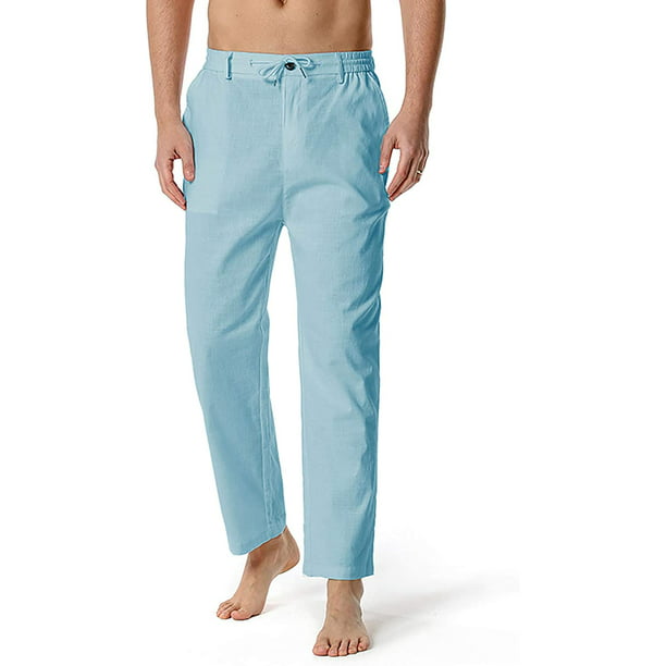 Pantalones casuales lino para hombre, de verano, color sólido, sueltos, elásticos, con para playa, yoga, pantalones de golf azul 3XL azul 3XL Xishao ropa | Walmart en línea